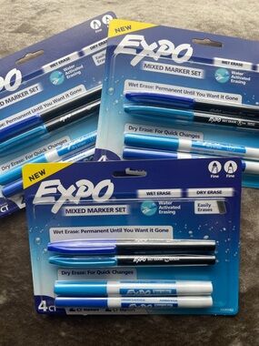 3 Sets •EXPO• Wet/Dry Erase Mixed Marker Set >> 4 markers blue NWT NIP